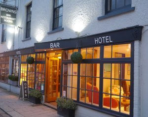 The exterior of the Browns Hotel in Dartmouth, Devon